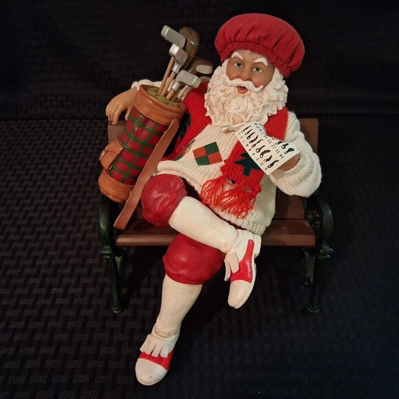 Department 56 Possible Dreams Checking It Twice Golfing Santa on Bench Golf Bag - Picture 9 of 11